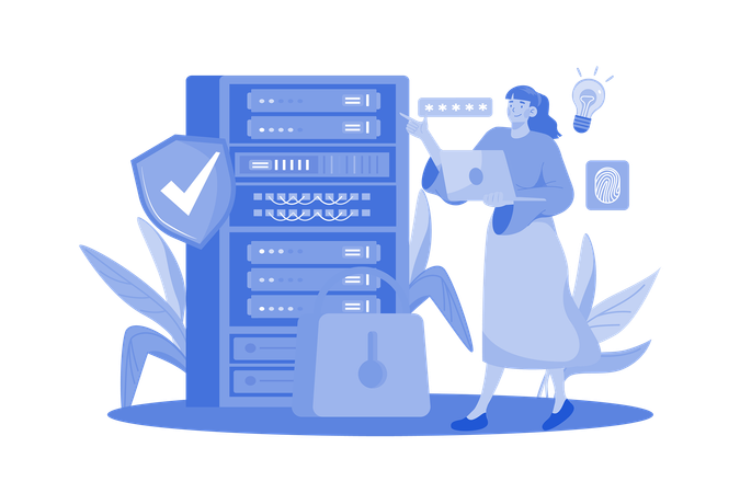 Woman checking Server security  Illustration