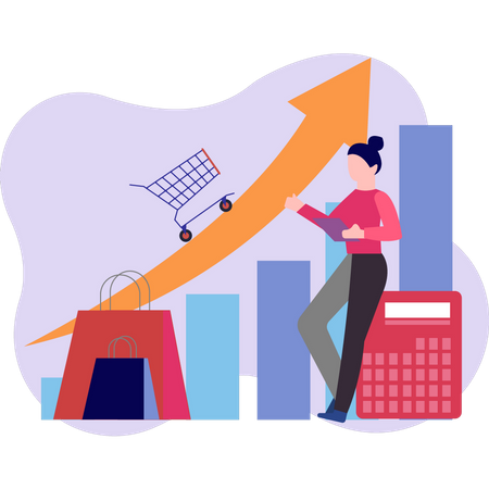 Woman checking shopping growth  Illustration