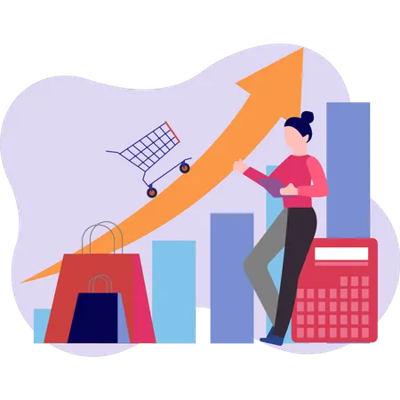 Woman checking shopping growth  Illustration