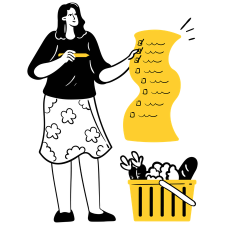 Woman checking shopping list  Illustration