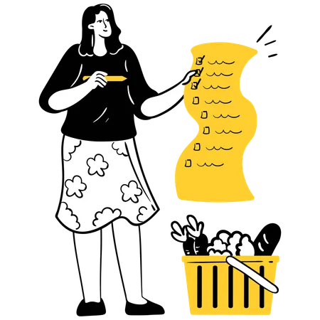 Woman checking shopping list  Illustration