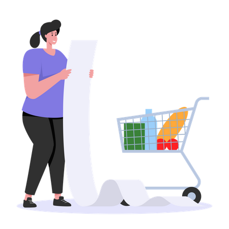 Woman checking shopping receipt  Illustration