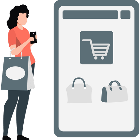 Woman checking shopping store  Illustration