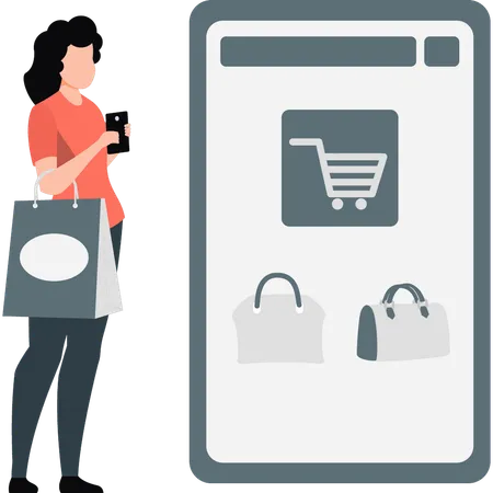 Woman checking shopping store  Illustration