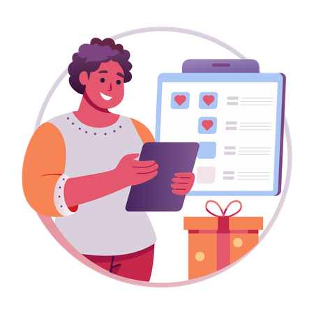 Woman checking shopping wishlist  Illustration