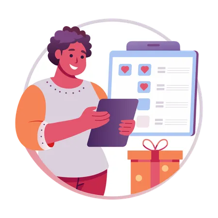 Woman checking shopping wishlist  Illustration