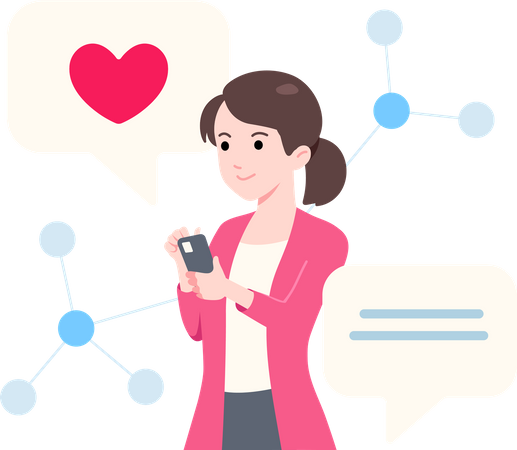 Woman Checking Social Media Comment  Illustration