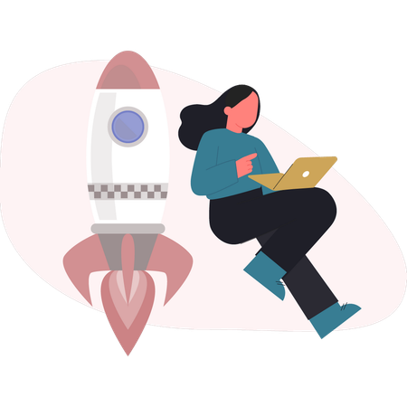 Woman checking space rocket  Illustration