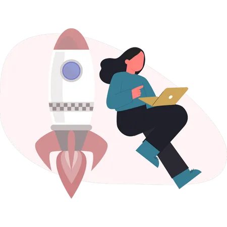 Woman checking space rocket  Illustration