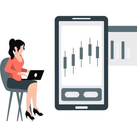 Woman checking stock exchange on mobile  Illustration