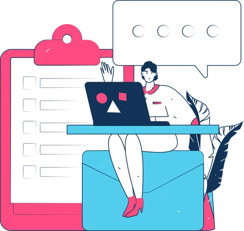 Woman checking task mail  Illustration