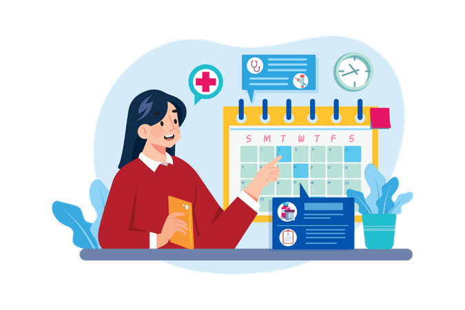 Woman checking the schedule of treatment procedures  Illustration