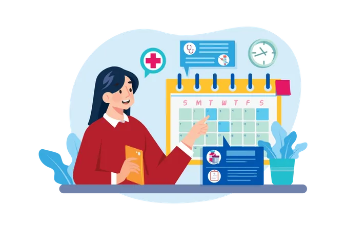 A Woman Checking The Schedule Of Treatment Procedures Illustration