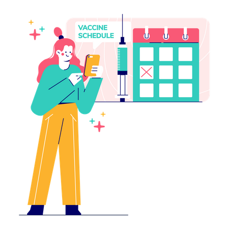 Woman Checking vaccines schedule Illustration