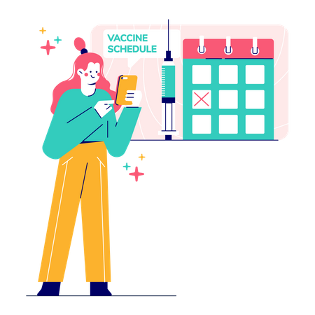 Woman Checking vaccines schedule  Illustration