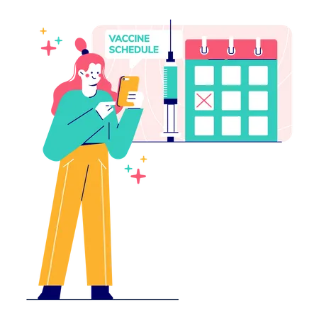 Woman Checking vaccines schedule  Illustration