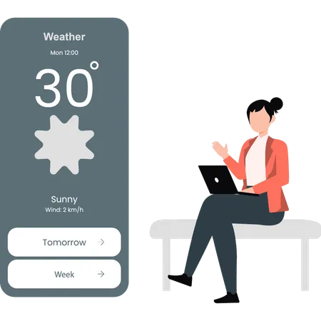 Woman checking weather temperature on phone  Illustration