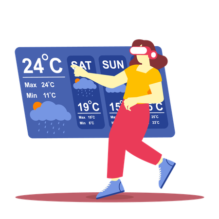 Woman checking weather using vr technology  Illustration