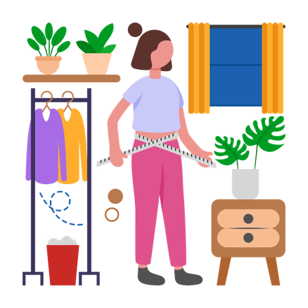 女性がフィットネスの進捗状況を確認する  イラスト