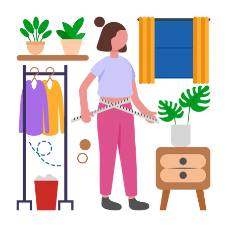 女性がフィットネスの進捗状況を確認する  イラスト