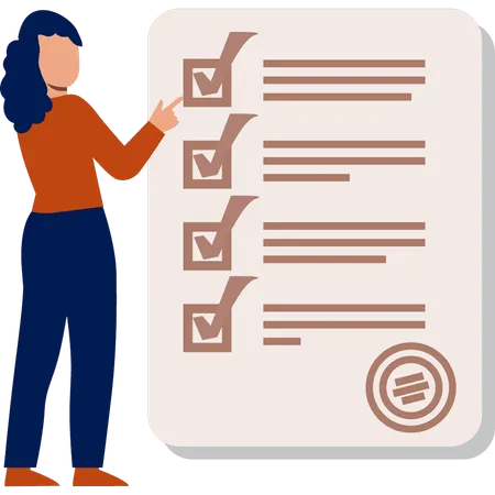 The Girl Is Marking The Checklist Illustration
