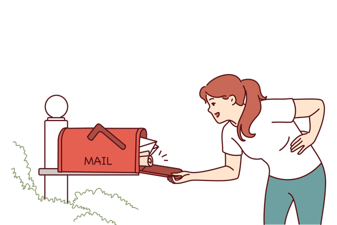 Woman checks street mailbox  Illustration