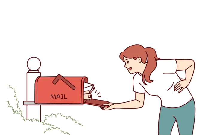 Woman checks street mailbox  Illustration