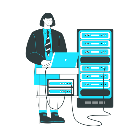 Woman checks the connection to the server  Illustration