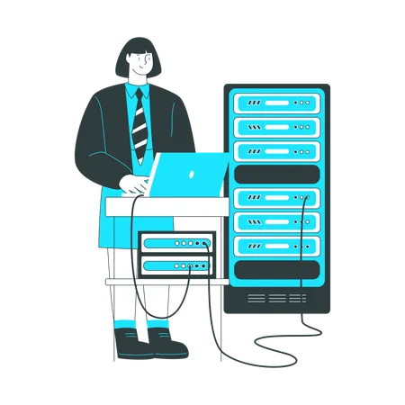 Woman checks the connection to the server  Illustration