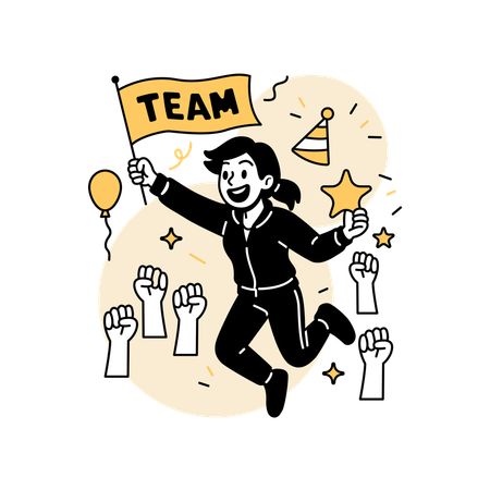 Woman Cheering with Team  Illustration