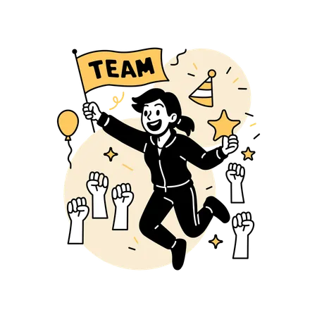 Woman Cheering with Team  Illustration