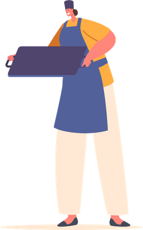 Woman Chef Carries Tray For Cooking Delicious Dishes Illustration