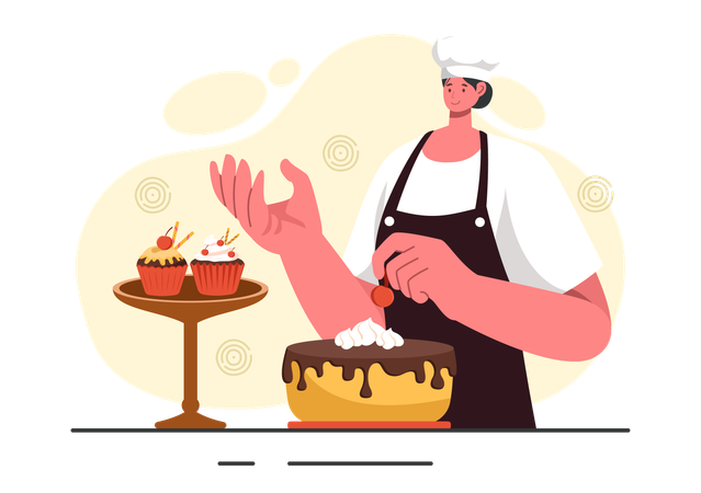 Woman chef making cake  Illustration