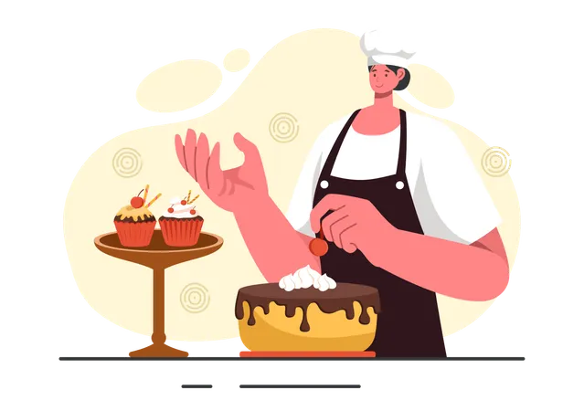 Woman chef making cake  Illustration