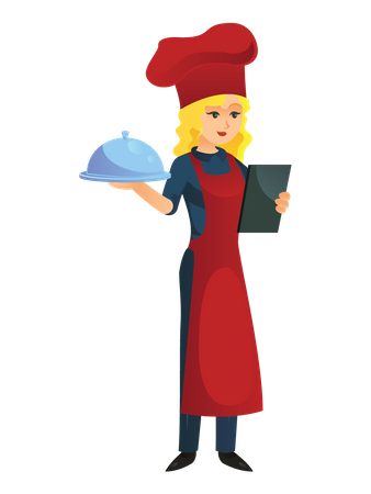 Woman chef making order Illustration