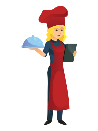 Woman chef making order  Illustration