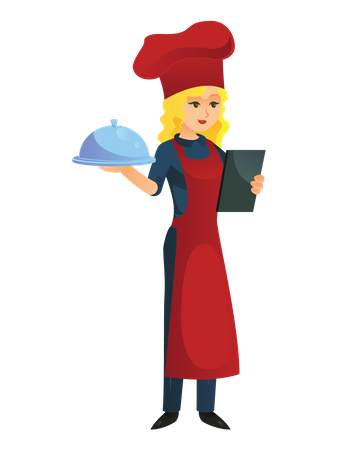 Woman chef making order  Illustration