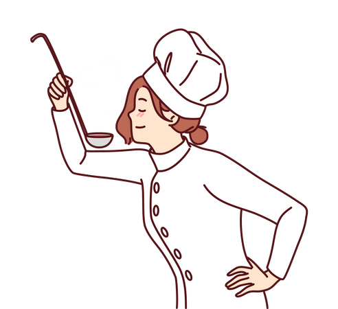 Woman chef testing food  Illustration