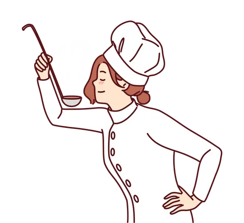 Woman chef testing food  Illustration