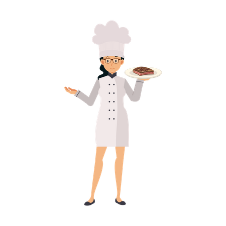 Woman Chef With New Dish Illustration