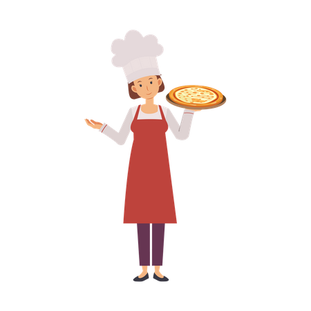 Woman Chef With Pizza Illustration