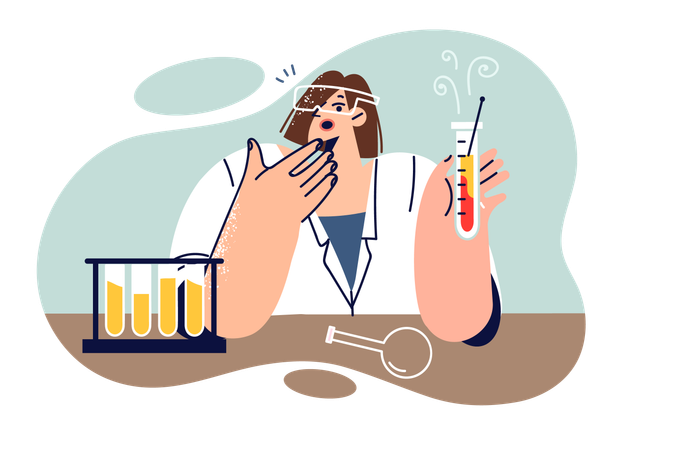 Woman chemist experiments with test tubes  Illustration