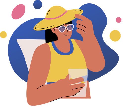 Woman chilling at beach  Illustration