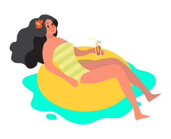 Woman chilling in a pool Illustration