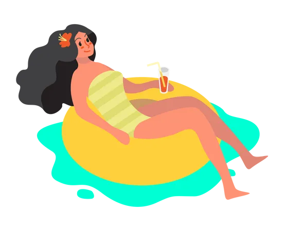 Woman chilling in a pool  Illustration