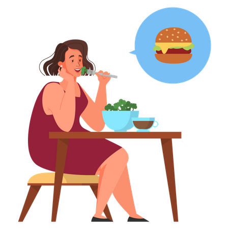 Woman choose between healthy and junk food  Illustration