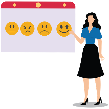 Woman choose smile face rating for experience of purchasing product  Illustration