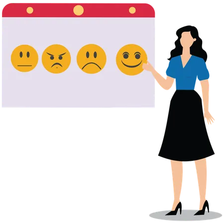 Woman choose smile face rating for experience of purchasing product  Illustration