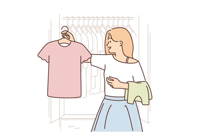 Woman chooses clothes  Illustration