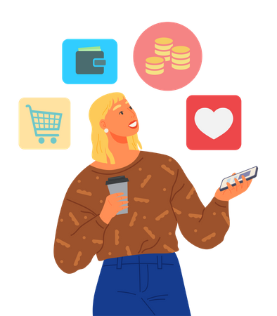Woman chooses goods in social media app  Illustration